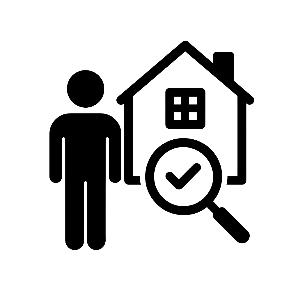 Ikon med person og hus – uvildig byggesagkyndig gennemgang af byggeteknisk