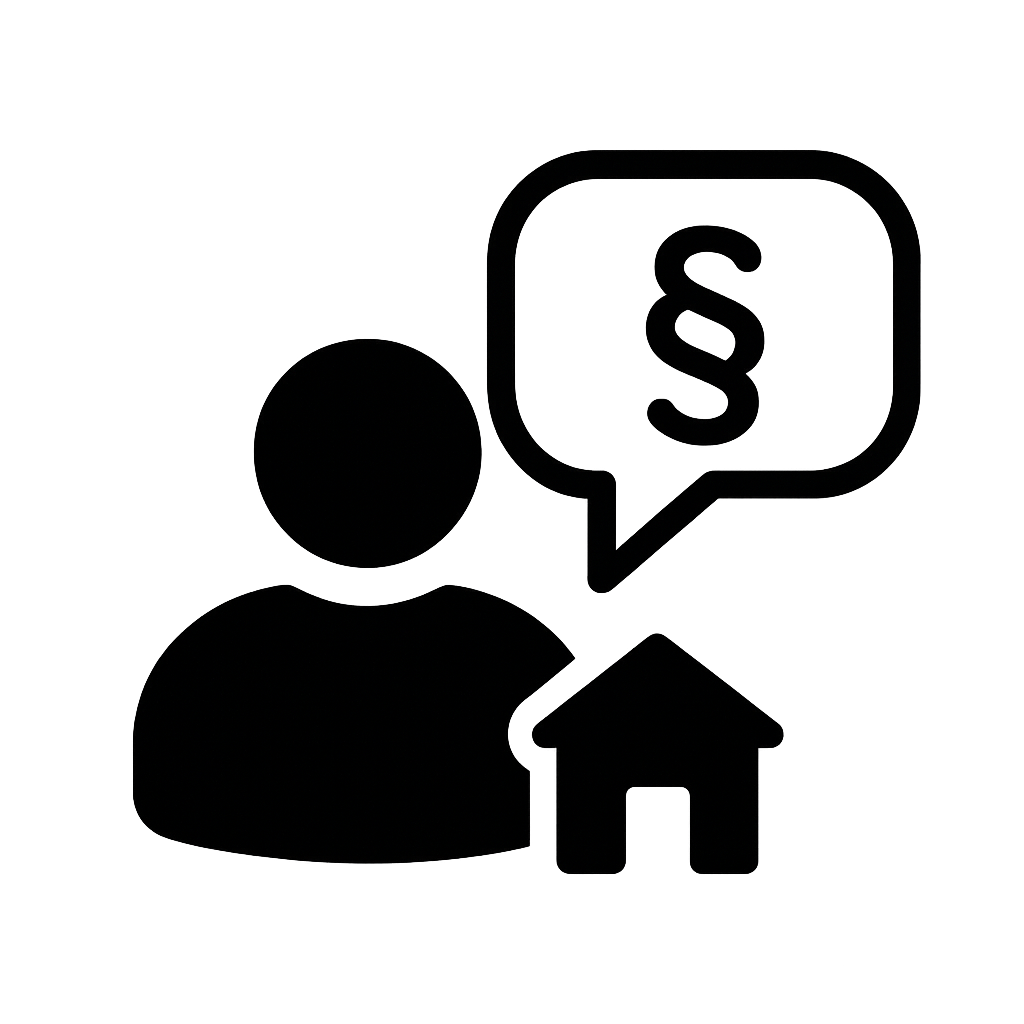 Ikon med paragraf og hus – vejledning og klagehjælp i ankenævn for forsikring